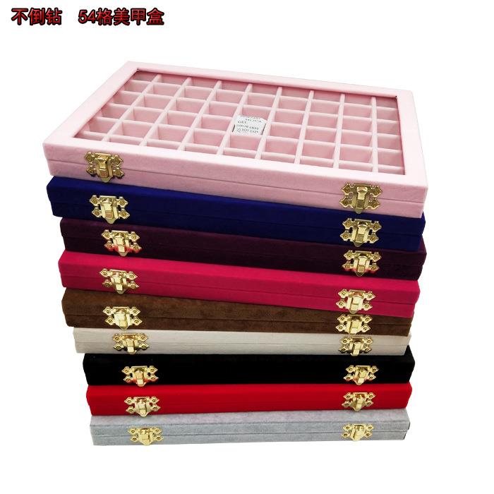 绒布大号珠宝箱 美甲饰品展示盒带玻璃盖子珠宝小饰品收纳盒