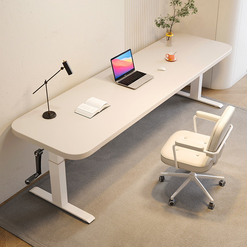 手摇实木升降桌电动学习桌书桌办公电脑桌卧室家用可升降桌子长条图片