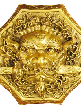 精选黄铜狮子咬剑摆件大门对电梯入户门风水狮子虎头牌吞口兽瑞兽