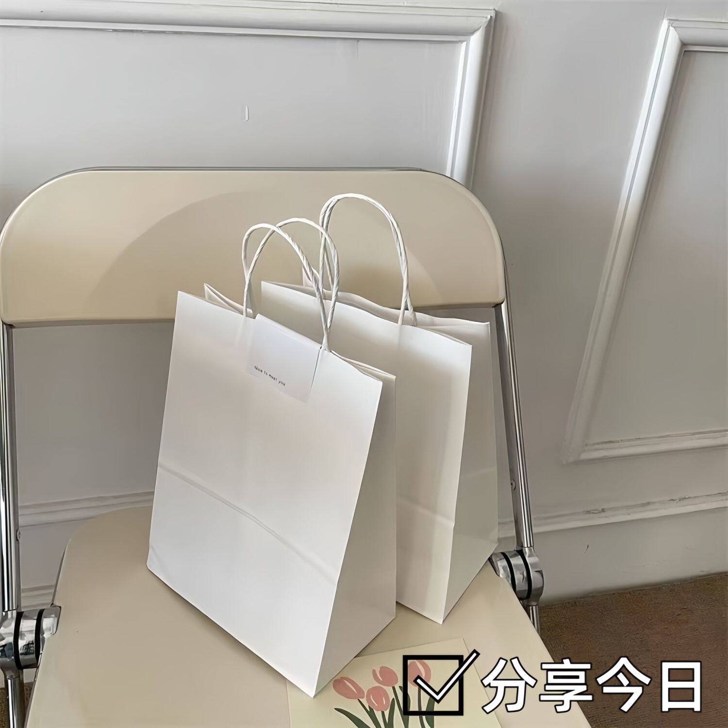 韩版简约纯白色牛皮纸手提袋高颜值ins风精美手提礼品袋打包纸袋.