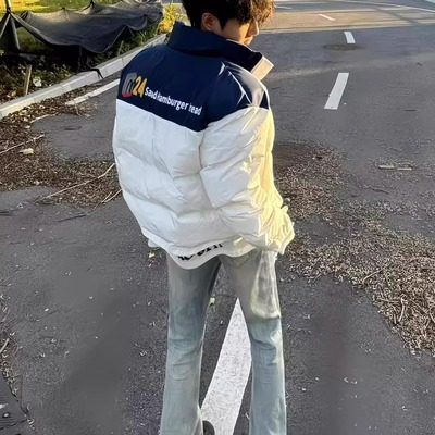 羽绒服立领字母印花棉服男款外套