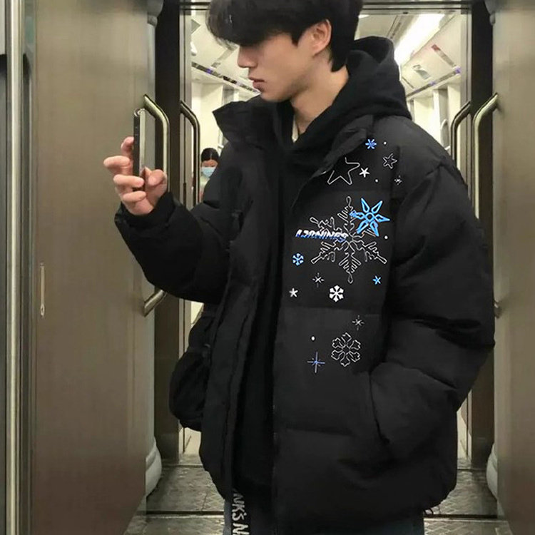 美式冬季立领棉服男款保暖印花