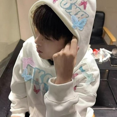 立体蝴蝶刺绣连帽卫衣男外套上衣