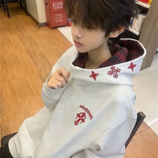 美式高街卫衣男重磅连帽国潮2026青少年刺绣秋冬新款加绒加厚外套