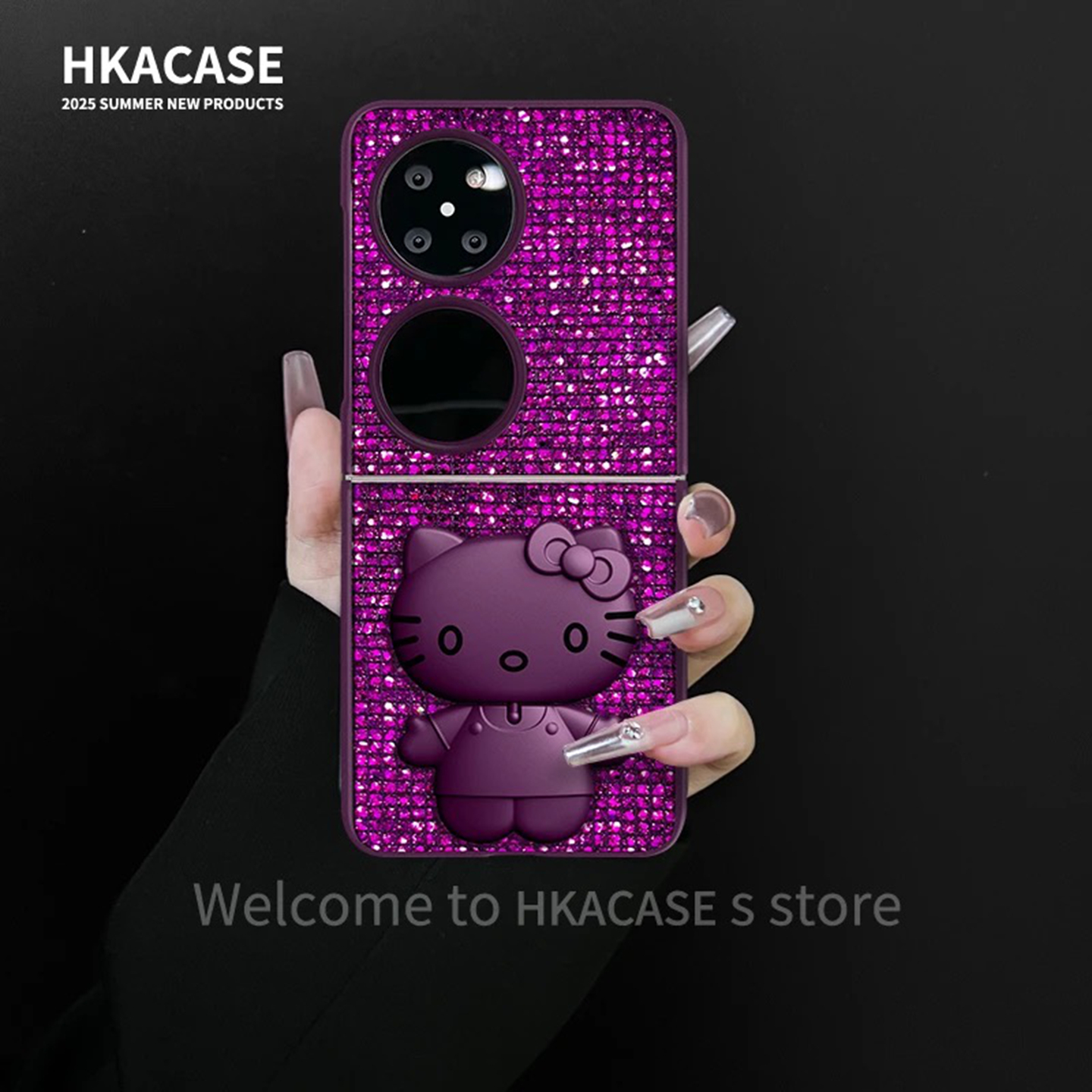 轻奢感紫色闪钻凯蒂猫适用华为pocket2手机壳新品高级感p50pocket网红爆款折叠手机壳pockets防摔外壳保护套