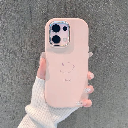 ins风粉色治愈笑脸适用opporeno8/9手机壳高级感小众reno10/11pro小清新手机套简约reno7/6硅胶防摔保护套女