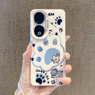 ins风卡通可爱小猫手掌适用荣耀90/80pro手机壳新款高级感小众100/200网红手机套70/60/50防摔外壳保护套女