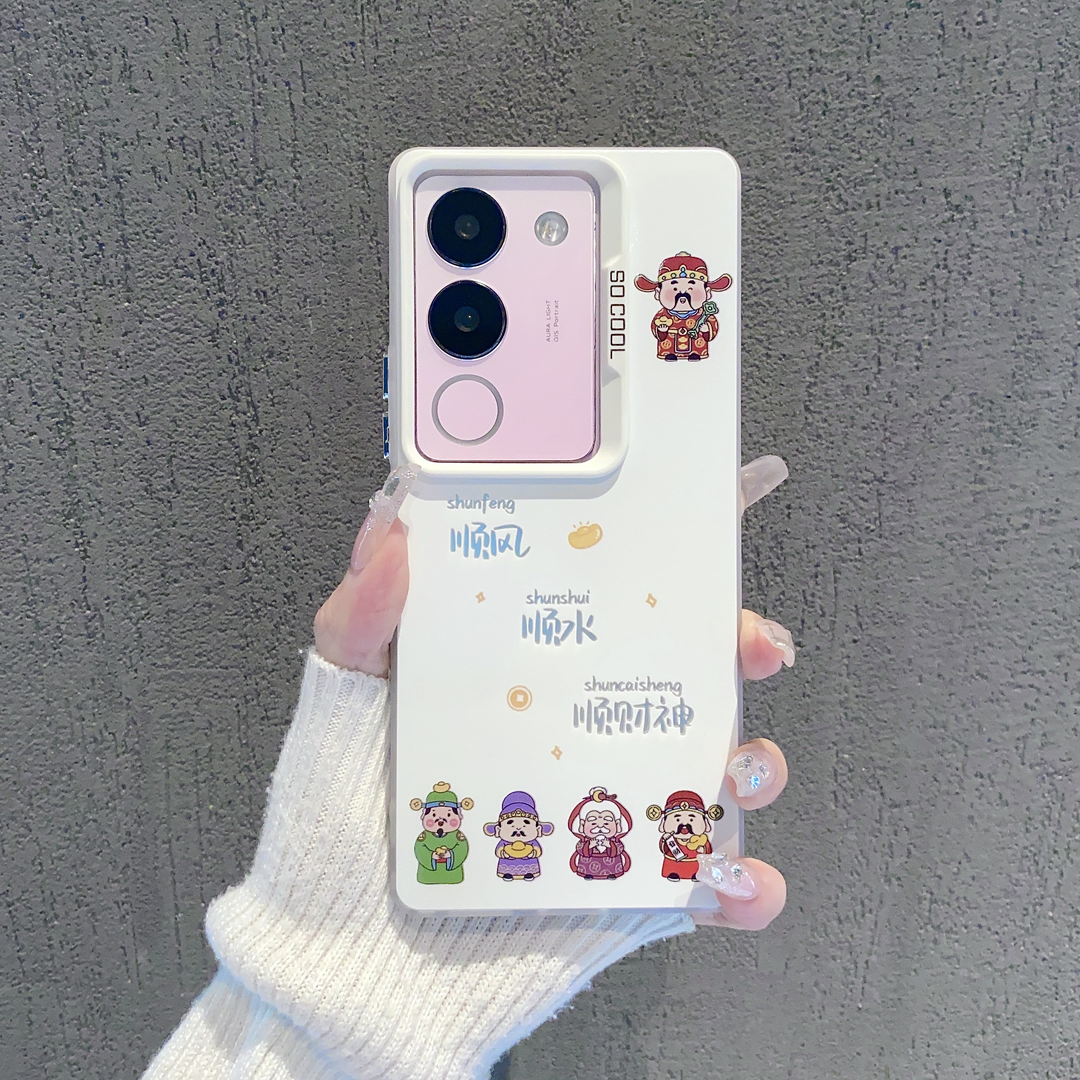 ins风卡通顺风顺水顺财神适用vivos17/s18pro手机壳新款高级感小众s16/s15网红手机套s12/s10/s9防摔保护套女