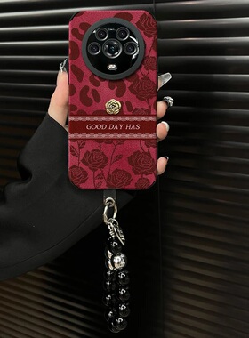 ins风红色玫瑰豹纹适用荣耀magic4pro手机壳新款高级感小众magic5pro网红手机套magic6pro硅胶外壳防摔保护套