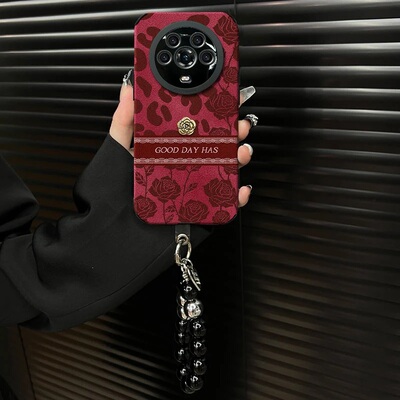 ins风红色玫瑰豹纹适用荣耀magic4pro手机壳新款高级感小众magic5pro网红手机套magic6pro硅胶外壳防摔保护套