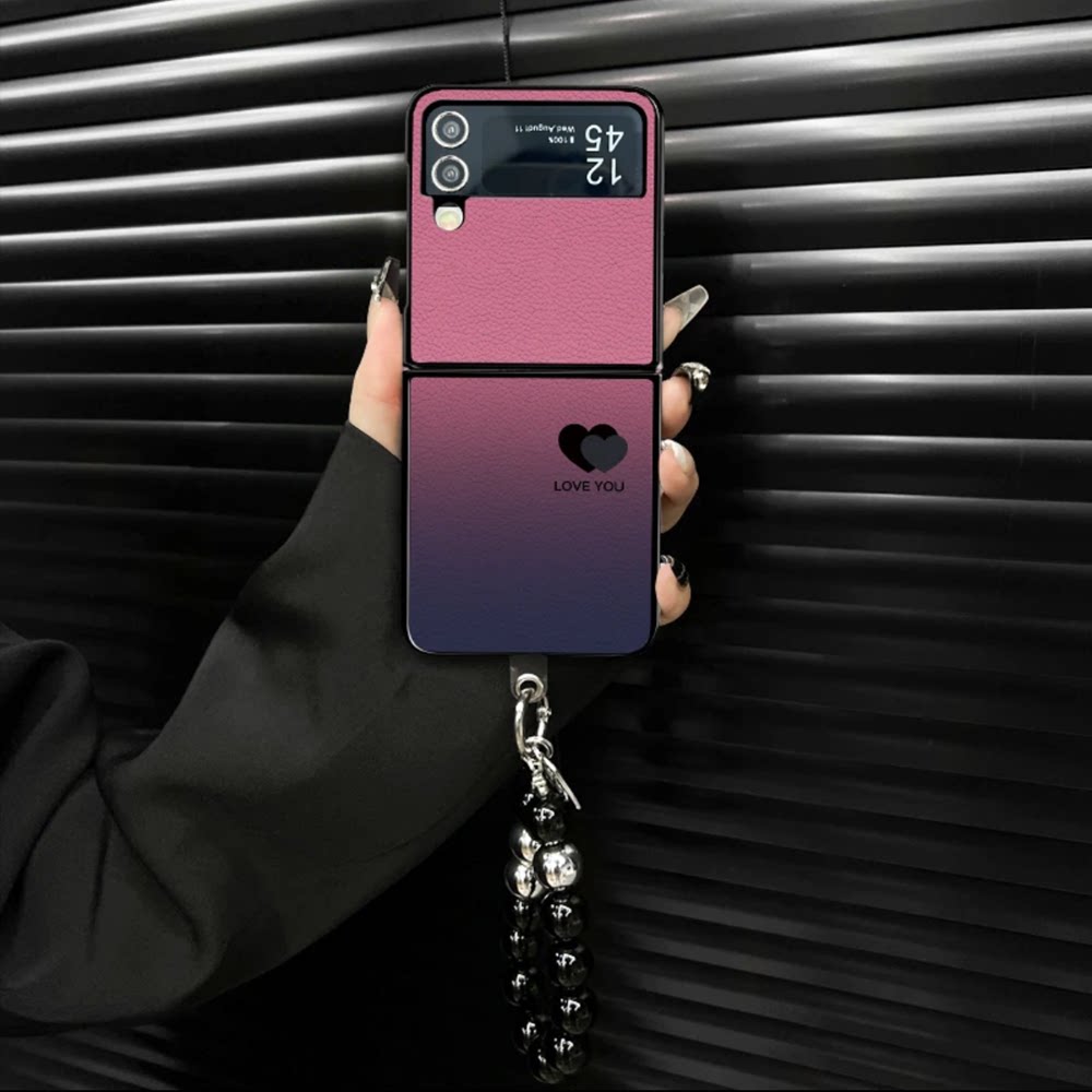 ins风轻奢感晕染渐变爱心适用三星zflip3/4手机壳高级感小众网红折叠屏手机壳zflip5/6硅胶外壳防摔保护套女