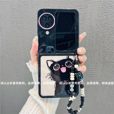 ins风小清新可爱黑猫适用oppofindn3flip手机壳新款高级感网红爆款折叠手机壳findn2flip硅胶外壳防摔保护套