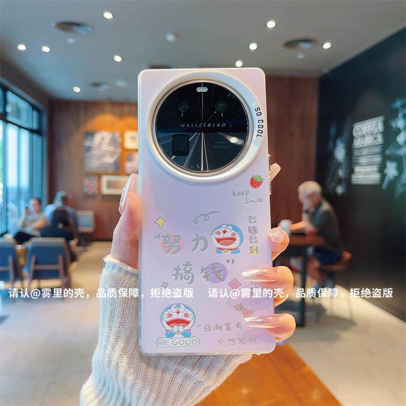 ins风卡通哆啦猫努力搞钱适用oppofindx6pro手机壳新款高级感小众findx7pro网红手机套find↓pro防摔保护套女