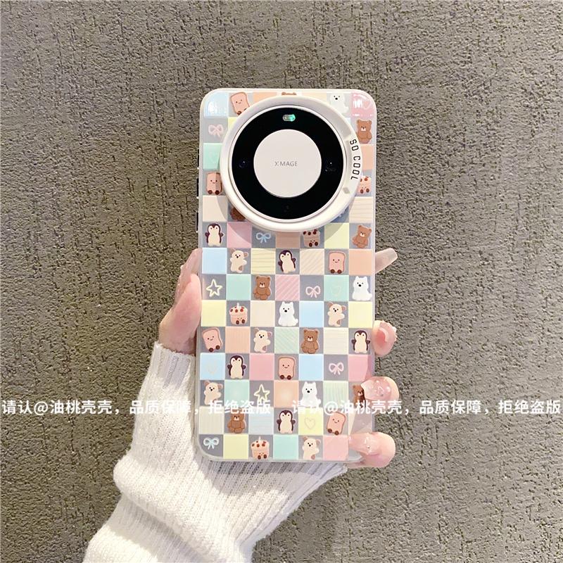 ins风小清新格子小动物适用华为mate60pro手机壳新款高级感mate70网红爆款手机壳mate50/40防摔外壳保护套女