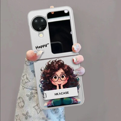 ins风小清新可爱卷发女孩适用oppofindn3flip手机壳高级感小众网红折叠手机壳findn2flip硅胶防摔保护套女