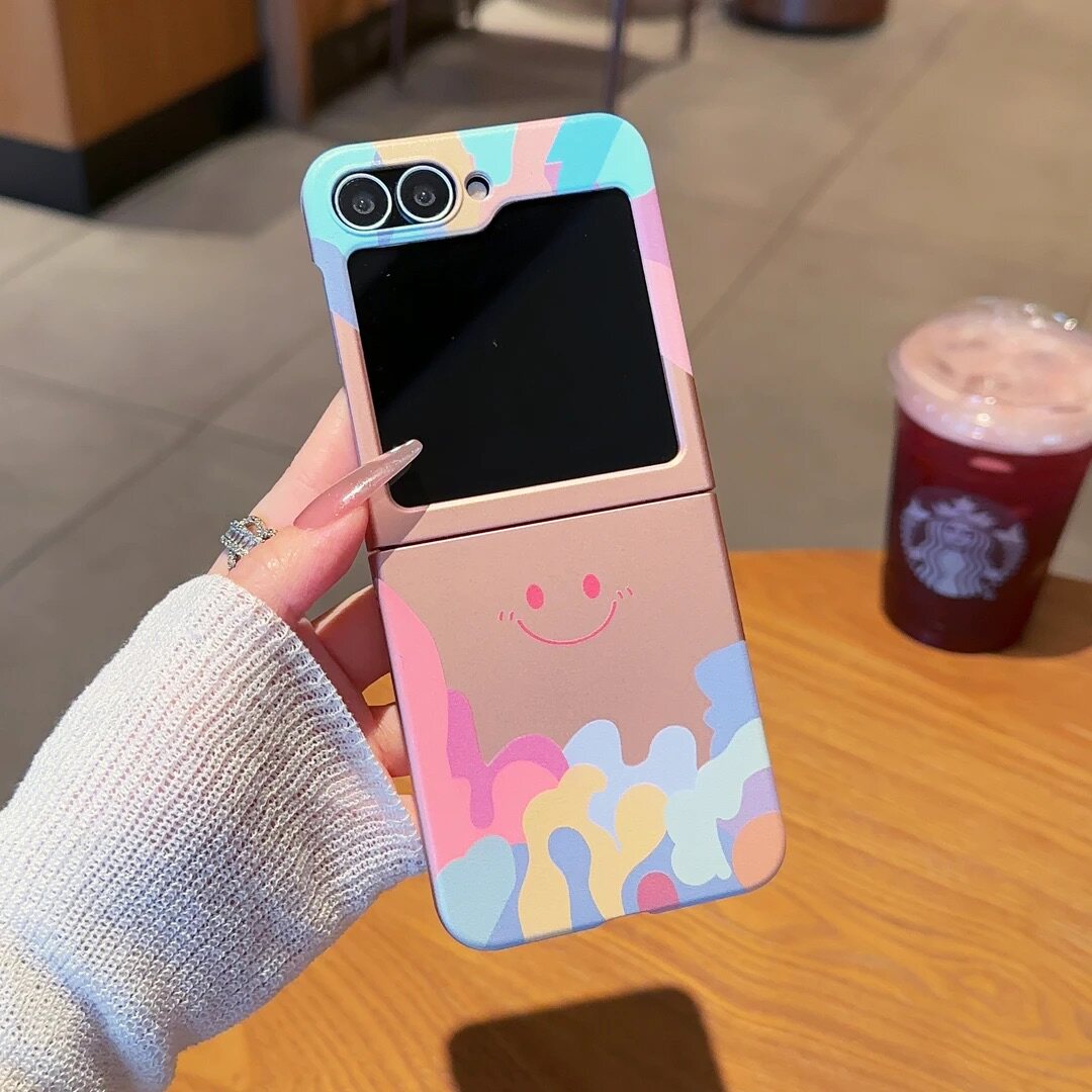 ins风小清新彩色涂鸦笑脸适用三星zflip6/5手机壳高级感小众网红折叠屏爆款手机壳zflip4/3硅胶防摔保护套女