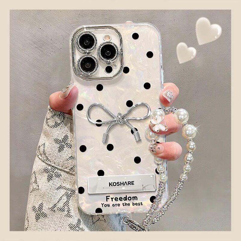 ins风波点蝴蝶结适用苹果15promax手机壳新款贝壳纹高级感iPhone16网红爆款手机壳14/13/12防摔外壳保护套女
