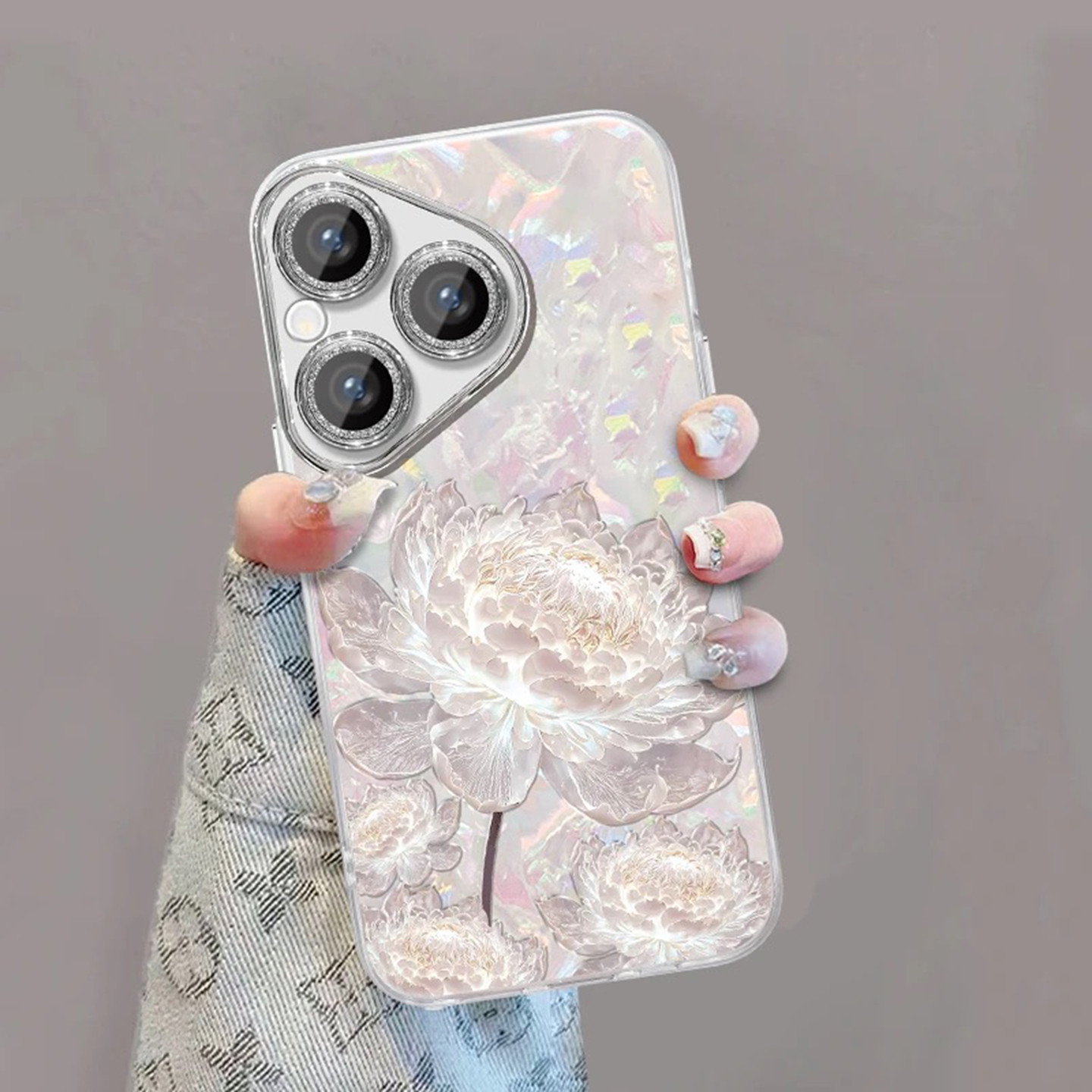 贝壳纹优雅昙花适用华为pura80pro手机壳新款高级感pura70pro网红爆款手机壳p60/p50好看外壳防摔保护套女生