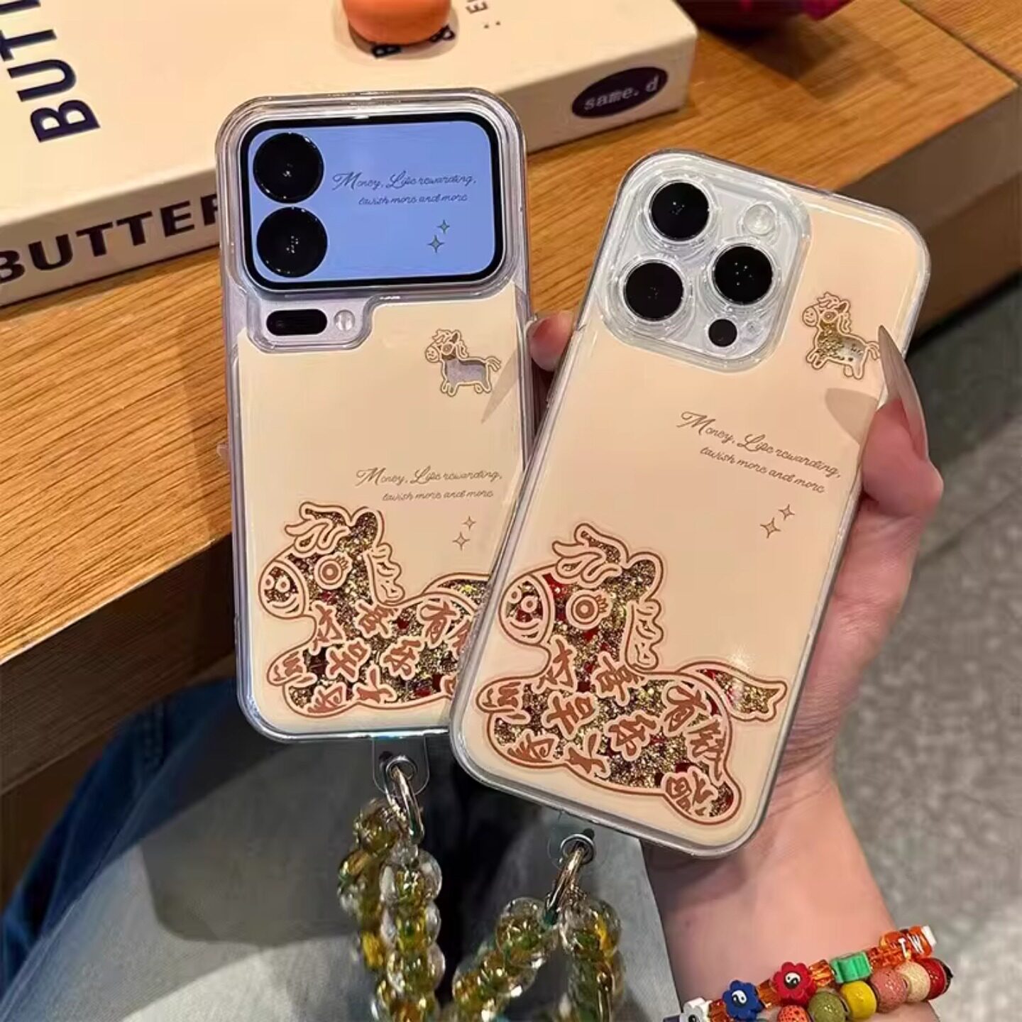 金色小马流沙壳适用小米oppo华为荣耀vivo苹果17promax手机壳新款高级感s19巨好看防摔保护套mate80马年外壳