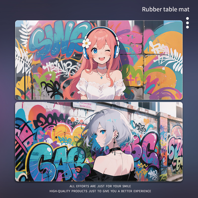 涂鸦鼠标垫超大动漫二次元可爱美女电竞游戏办公电脑键盘桌垫定制