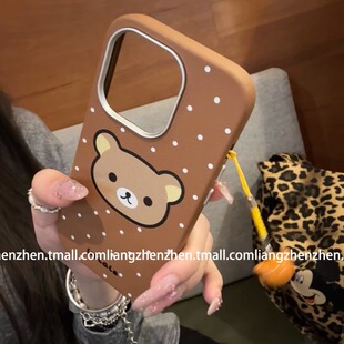 皮质波点轻松熊铃铛适用三星s24fe手机壳s23ultra女s22+新款s20秋冬a12软边a16卡通a21s防摔a30/a50s少女a54