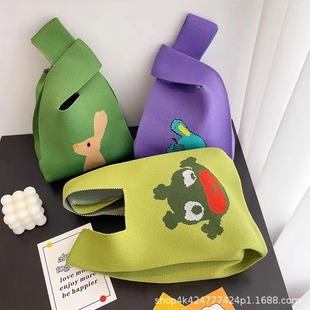 网红手提包女针织毛线水桶包手拎小方包休闲托特包盒饭袋子