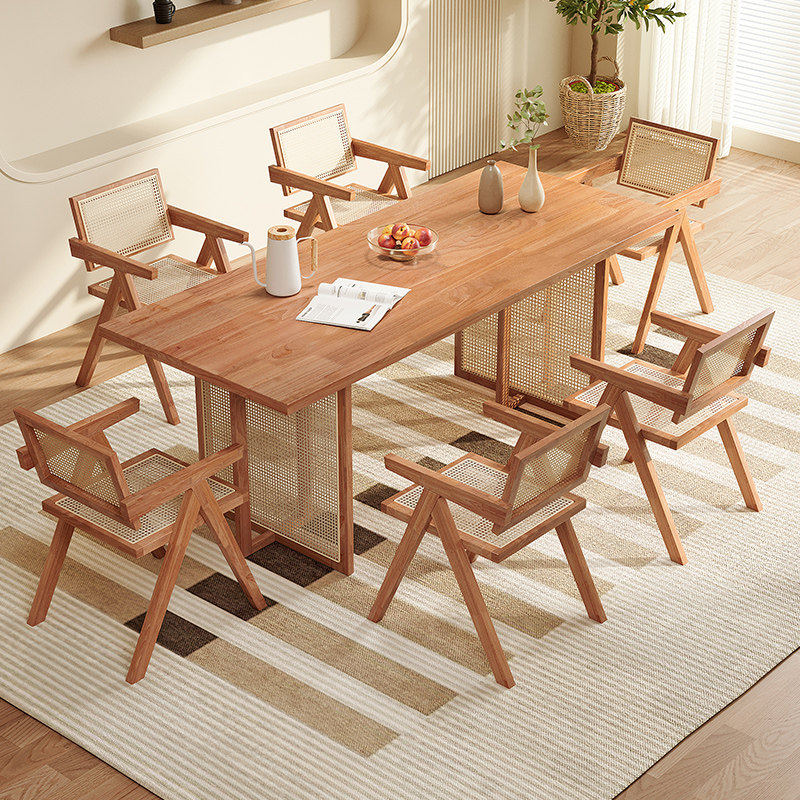 北欧实木餐桌长方形藤编桌椅组合家用饭桌现代简约实木藤编桌子,住宅家具,实木餐桌,淘宝优惠券,粉丝福利购,淘宝优惠卷
