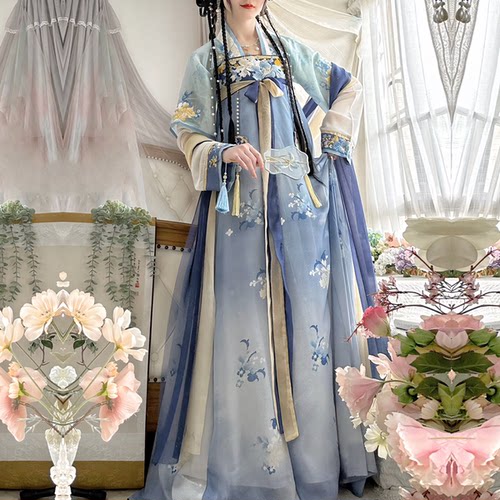 栀言记原创汉服【海月谣】女唐制重工刺绣齐胸超仙春夏日常汉元素