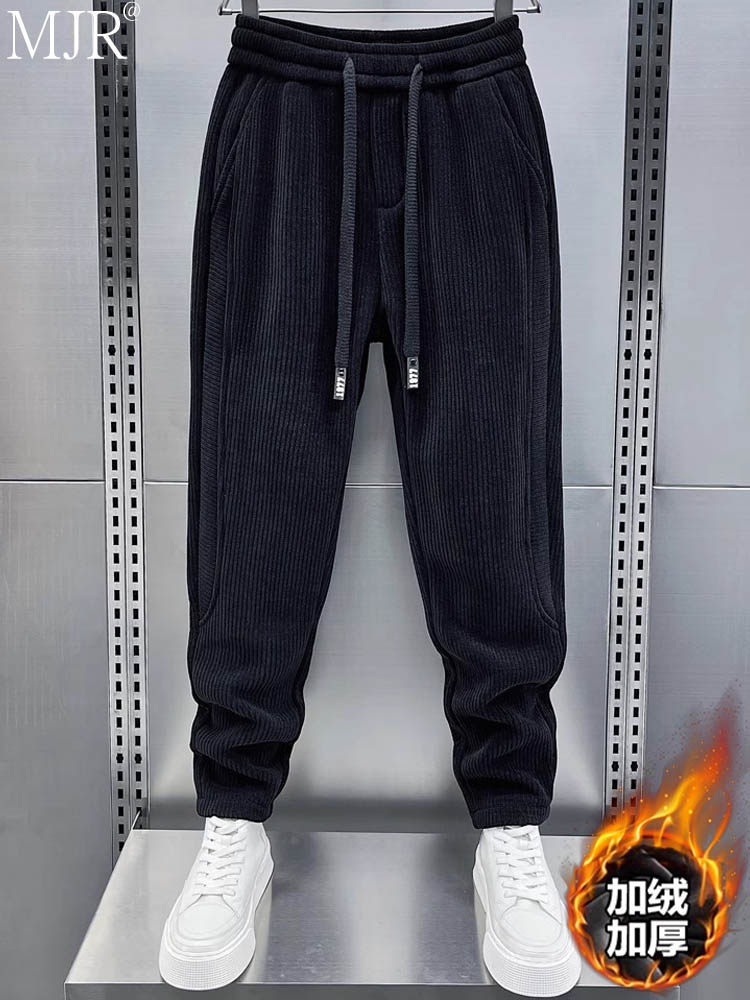 灯芯绒裤子男冬季加绒加厚潮牌条绒卫裤男款宽松休闲裤小脚哈伦裤