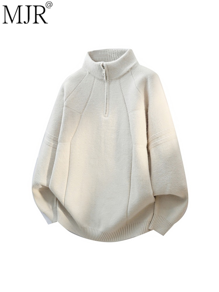 高端立领半拉炼毛衣男款2025年冬季新款慵懒松弛感毛线衣男针织衫