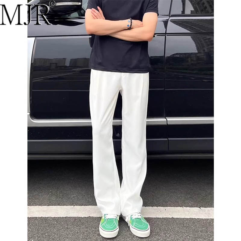 潮牌男士白色弯刀西裤高级感垂感冰丝男裤子男款夏天休闲直筒裤薄