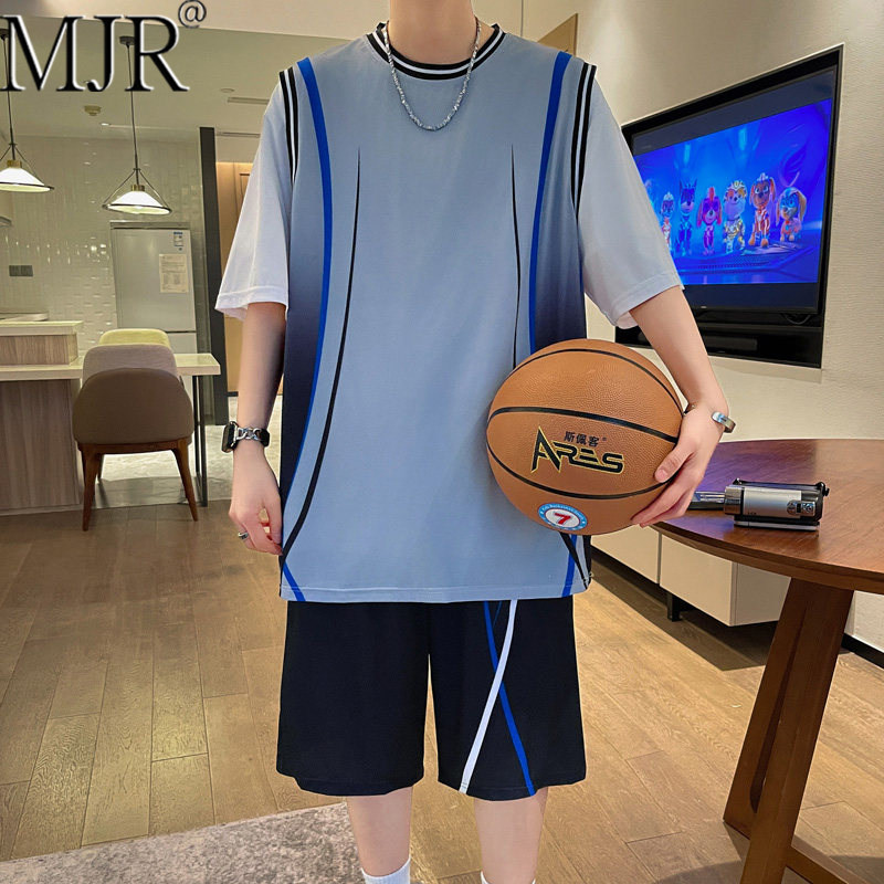 潮牌夏季速干短袖T恤运动套装男款2026新款篮球服男训练服两件套