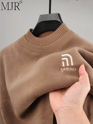 高底天鹅绒加厚运动衫男士半高领羊毛上衣冬季温暖奥地利天鹅绒内