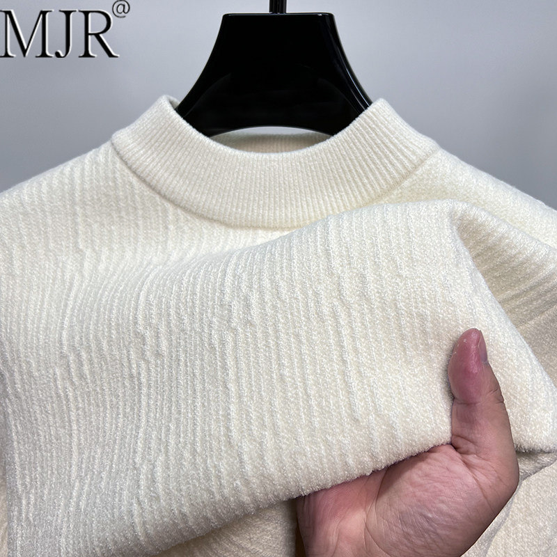 白色毛衣男款一体绒半高领针织衫上衣2026年冬季新款加厚保暖男装