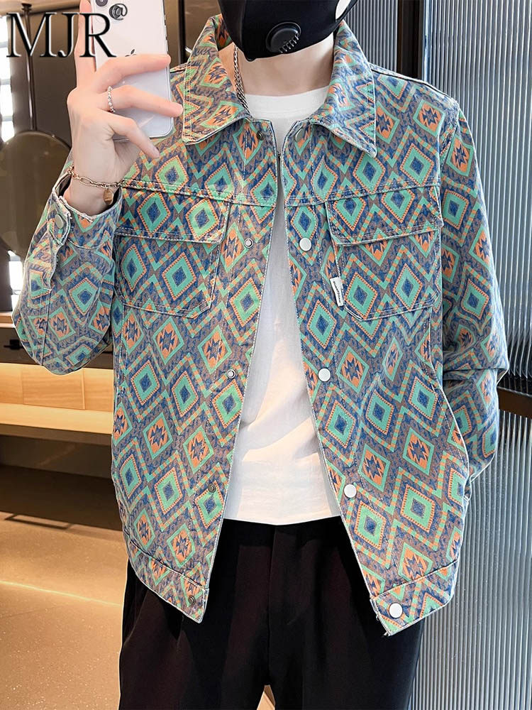 碎花牛仔外套男2025春秋新款潮牌痞帅高级感时尚男装休闲夹克上衣