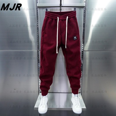 潮牌桃心小刺绣束脚加厚卫裤男2025冬季新款运动休闲加绒哈伦裤子