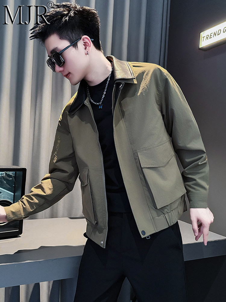 高端男士拼接夹克外套2025年秋冬季新款潮牌高级感双层领男装上衣