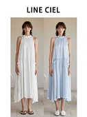 LINE CIEL天丝挂脖飘逸口袋连衣裙温柔系宽松长裙子挂脖连衣裙
