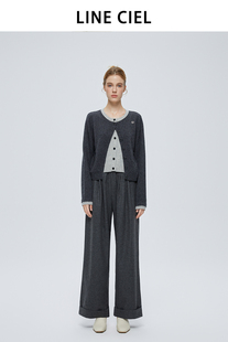 LINE CIEL羊毛褶皱松紧腰宽松阔腿长裤
