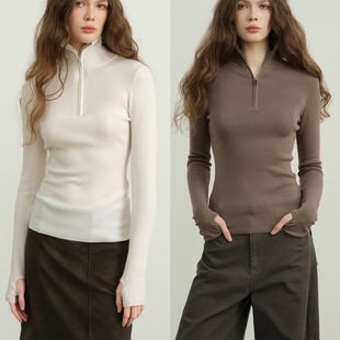 套头气质百搭 25秋冬新品 LINE CIEL羊毛拉链中高领针织毛衣打底衫