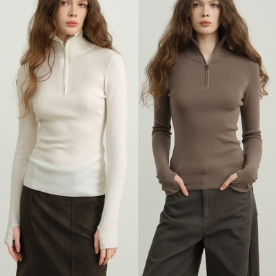 LINECIEL羊毛中高领针织打底衫