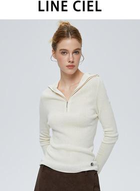 LINE CIEL全羊毛拉链套头针织毛衣打底衫设计感女士百搭简约连帽