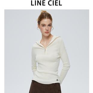 LINE 设计感女士百搭简约连帽 CIEL全羊毛拉链套头针织毛衣打底衫