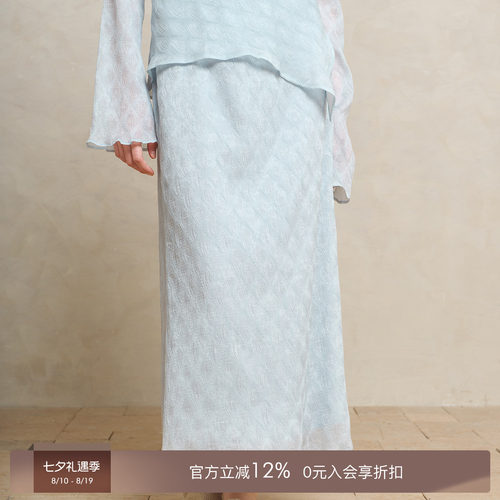 LINECIEL天丝压褶松紧腰半身裙
