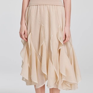 女春装 LINE 天丝蕾丝松紧腰多花边半身裙25新款 明星同款 CIEL