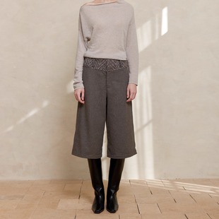 休闲简约纯色百搭 25秋冬新品 LINE CIEL羊毛混色拼接腰头7分靴裤