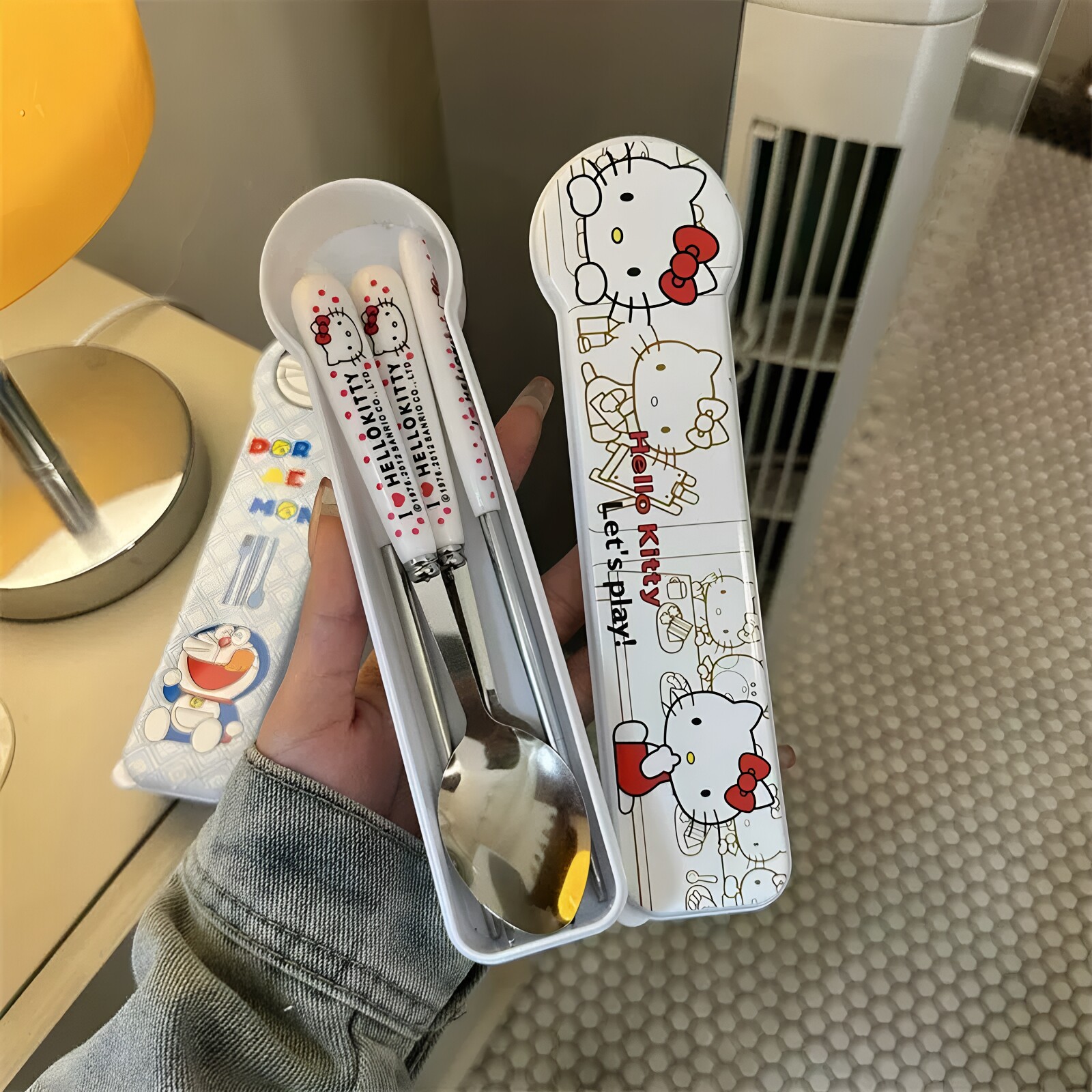 卡通便携筷子勺子餐具套装学生不锈钢餐具勺叉筷三件套旅行收纳盒