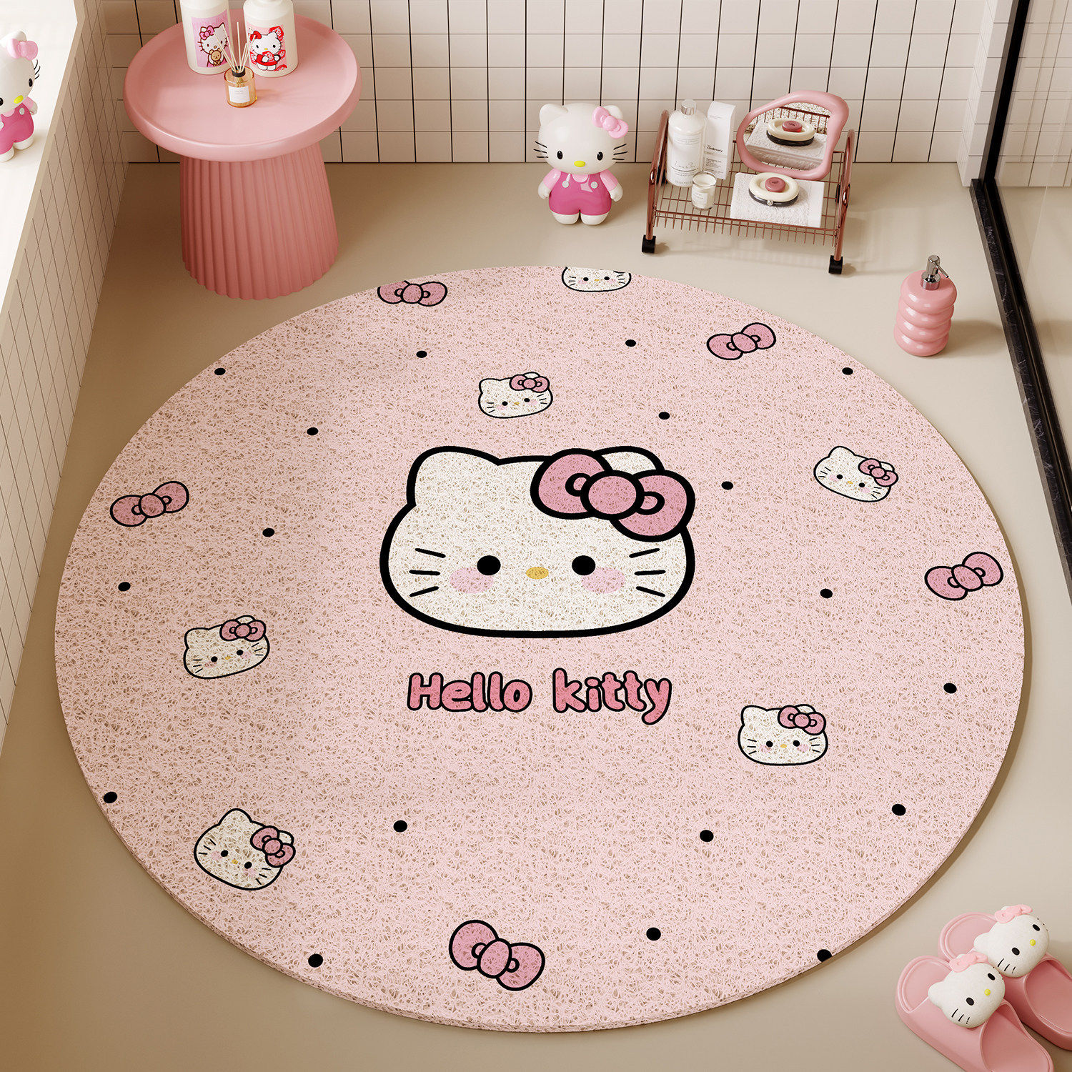 卡通可爱猫浴室地垫淋浴房耐脏易打理沥水脚垫家用镂空丝圈防滑垫