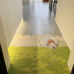 入户地垫小清新草地脚垫玄关刮泥蹭土丝圈脚垫耐脏可裁剪防滑地垫