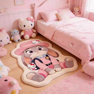 可爱卡通朱迪仿羊绒地毯卧室床边毯毛绒耐脏易打理客厅圆形厚地毯